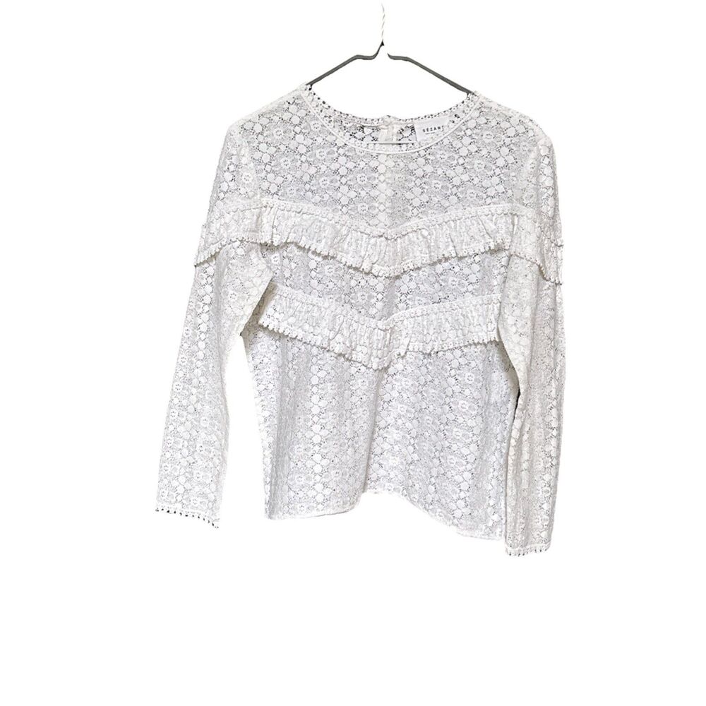 Sezane Ninon Blouse Size 40 US 8 White Lace Ruffle Long Sleeve Romantic Top - Picture 2 of 14